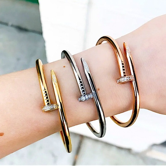 Silver Nail Zircon Bangle Bracelet - Picture 3 of 4